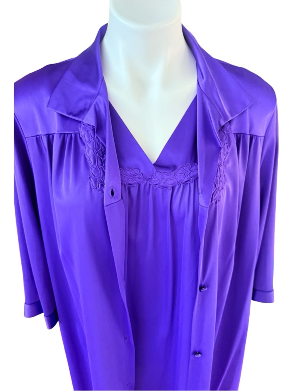 Vanity Fair Vintage Purple Nylon Peignoir Set Robe + Nightgown Medium - Picture 3 of 14